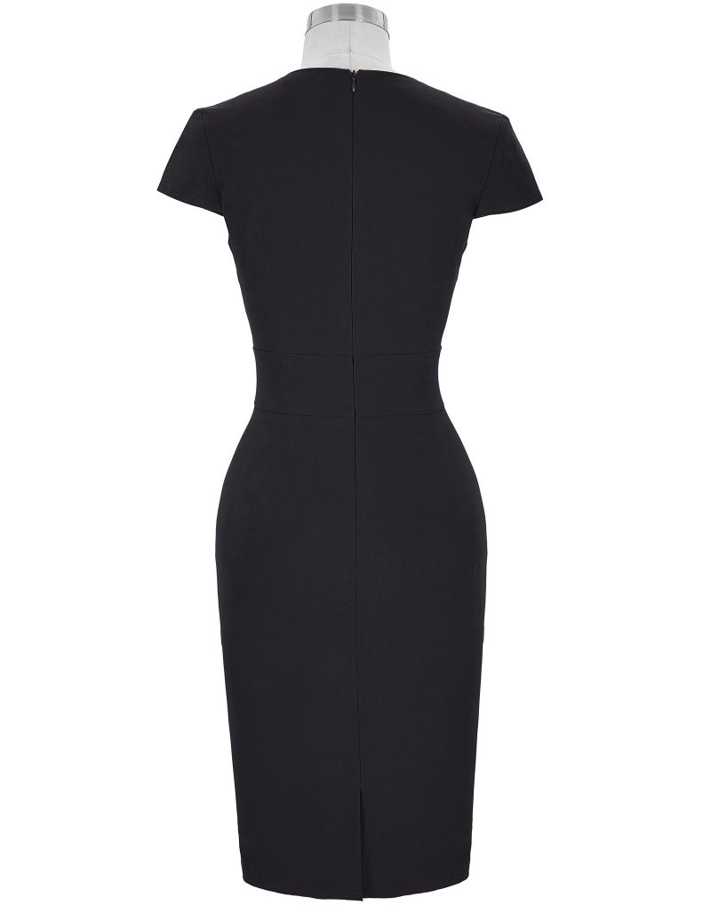 GRACE KARIN Women's 1950s Pinup Square Neck Black Bodycon Pencil Dress L CL8947-1 - Image 4